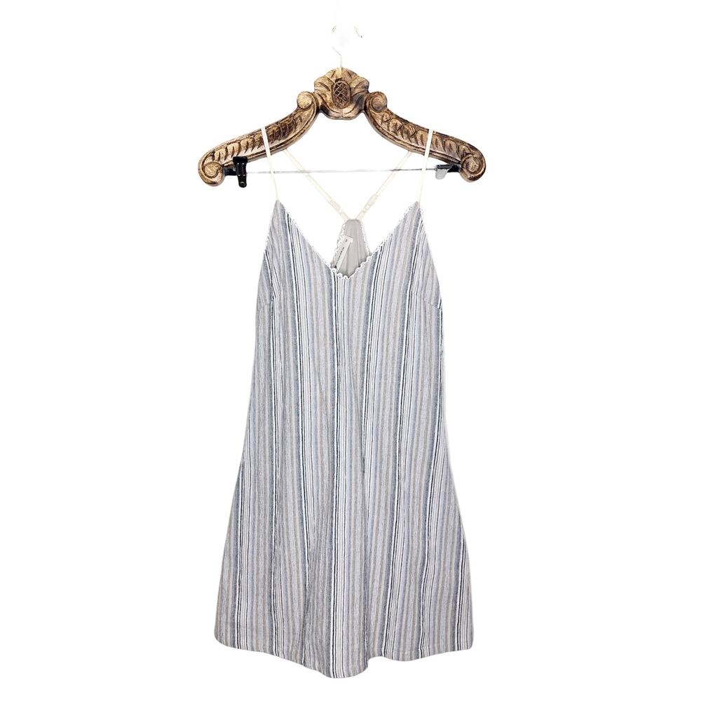 Impeccable Pig Dress Summer A Line Stripe Cotton Mini Racerback Cami Grey Blue